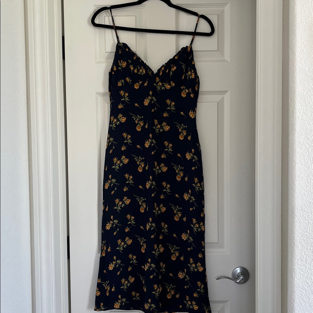 Reformation Navy Dress with Yellow Accents